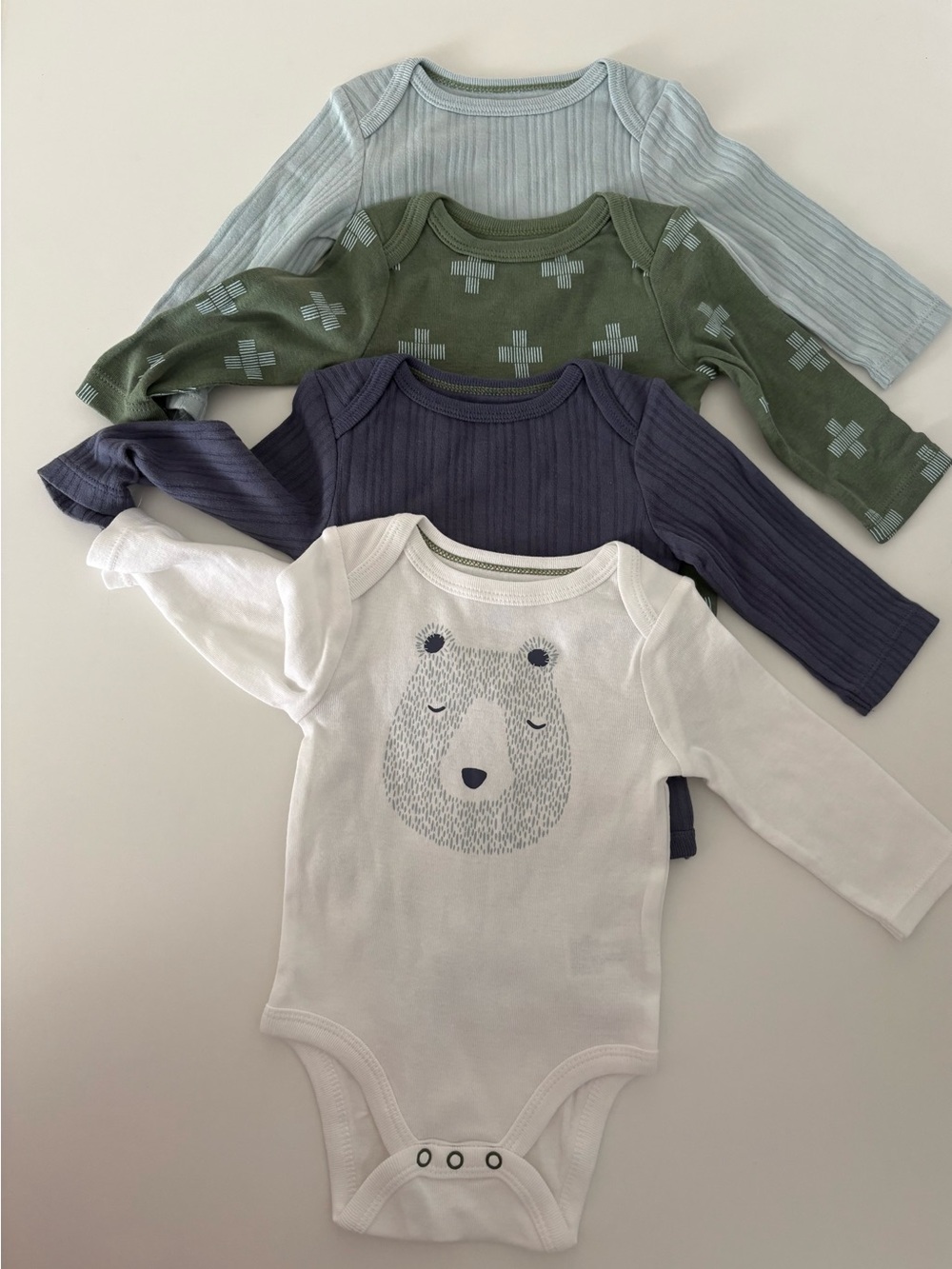 cloud island Long-Sleeve Bodysuit Set in White, Navy, Olive, Light Blue 0-3m